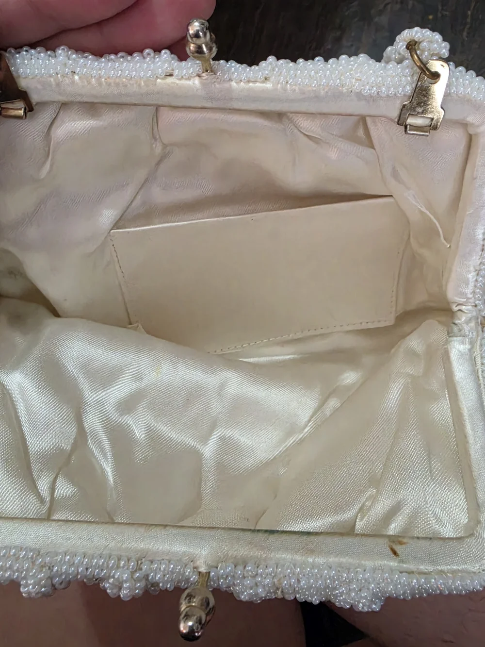 Ivory Beaded Evening Clutch with Pearl Handle